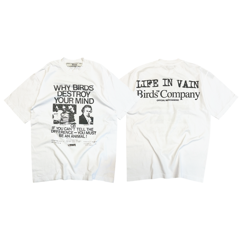 Birds 'Destroy Minds' White Oversized Ultra-Premium Box S/S T-Shirt