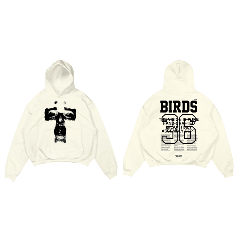 Birds 'Crossface' Cream Ultra-Premium Oversized Hoodie