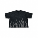 Rare Peace 'Metal Flames' Oversized Rhinestone Cropped Stud T-Shirt (Black) RT5048