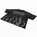 Rare Peace 'Metal Flames' Oversized Rhinestone Cropped Stud T-Shirt (Black) RT5048