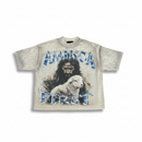 Rare Peace 'America First' Oversized Rhinestone Cropped Thermal Shirt (Light Khaki) RT6025