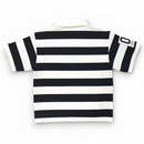 Black and white striped polo shirt on a white background. by Fresh n Fitted