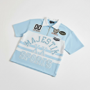 Majestik 'Champion' Rhinestone Rugby Patched Polo Shirt (Light Blue) SH26105
