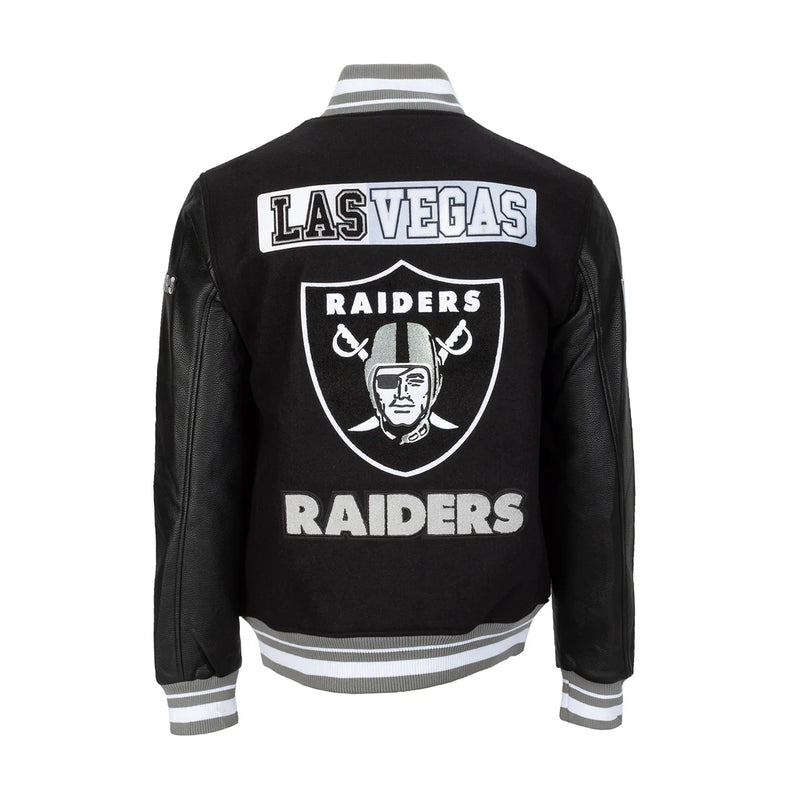 Pro Standard 'Las Vegas Raiders Split Logo' Varsity Jacket (Black) FOR6410389