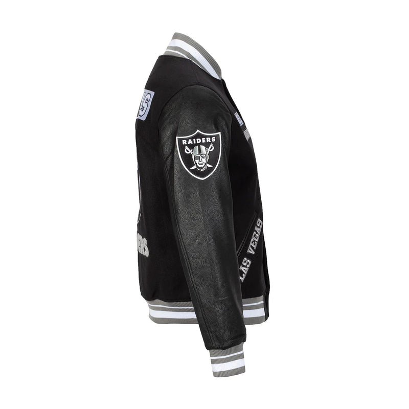 Pro Standard 'Las Vegas Raiders Split Logo' Varsity Jacket (Black) FOR6410389