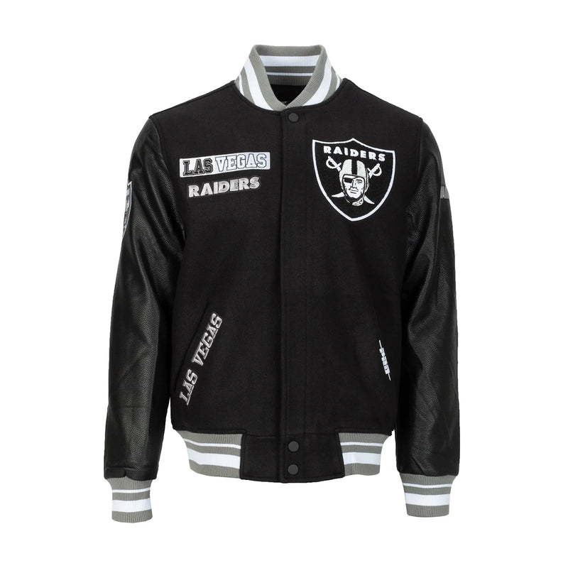 Pro Standard 'Las Vegas Raiders Split Logo' Varsity Jacket (Black) FOR6410389