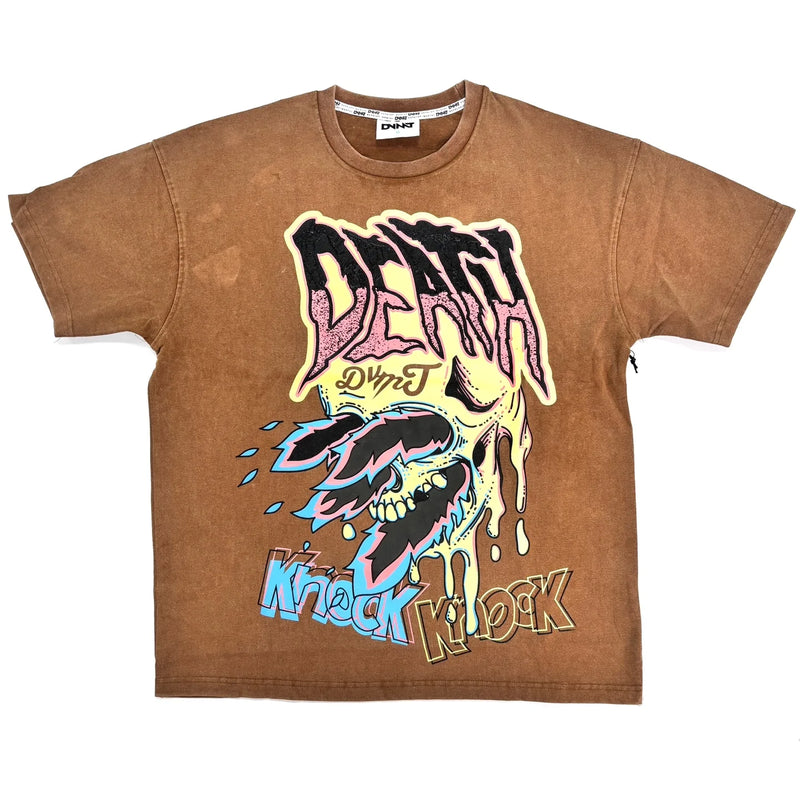 DVMT 'Knock Knock' Over Sized Acid Wash T-Shirt (Brown) 741-175 - FRESH N FITTED-2 INC