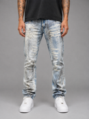 Men's FWRD Washout Relaxed Straight Denim in Ice Blue, featuring a casual fit and distressed finish.