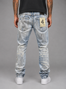 Men's FWRD Washout Relaxed Straight Denim in Ice Blue, showing the light blue faded denim with relaxed fit and straight leg style.