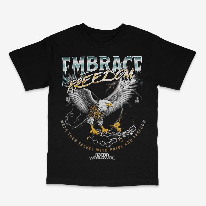 R3TRO WORLD 'Embrace Freedom' Tee (Black) - FRESH N FITTED