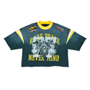 Rare Peace 'Never Mind' Oversized Rhinestone Cropped French Terry T-Shirt (Pine Green) RT5066 - FRESH N FITTED