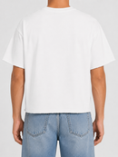 White Papercut All Day Every Day oversized cropped T-shirt, relaxed fit casual top with bold printed design.