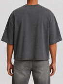 Grey Papercut Redemption oversized cropped tee, casual fit with short sleeves and relaxed style, displayed on a plain background.