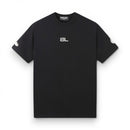 Black t-shirt with a logo on a white background. by fresh N Fitted