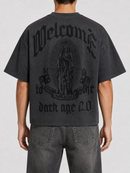 Dark grey oversized cropped T-shirt from Rare Peace's Dark Ages 2.0 collection, featuring a relaxed fit and streetwear style.