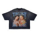 Rare Peace 'Trust No One' Oversized Rhinestone Cropped T-Shirt (Dk. Grey) RT5052 - FRESH N FITTED