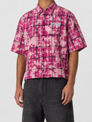 STORM88 IKARI Premium Washed Flannel Crop Top Button Down Shirt In Pink ST8-003
