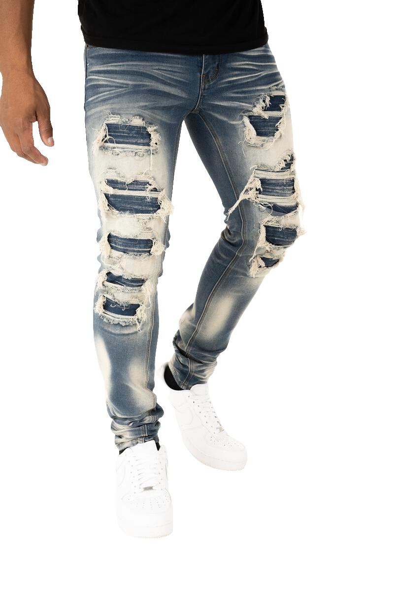 Taker Ripped Under Patch Denim (Dark Blue) B2034