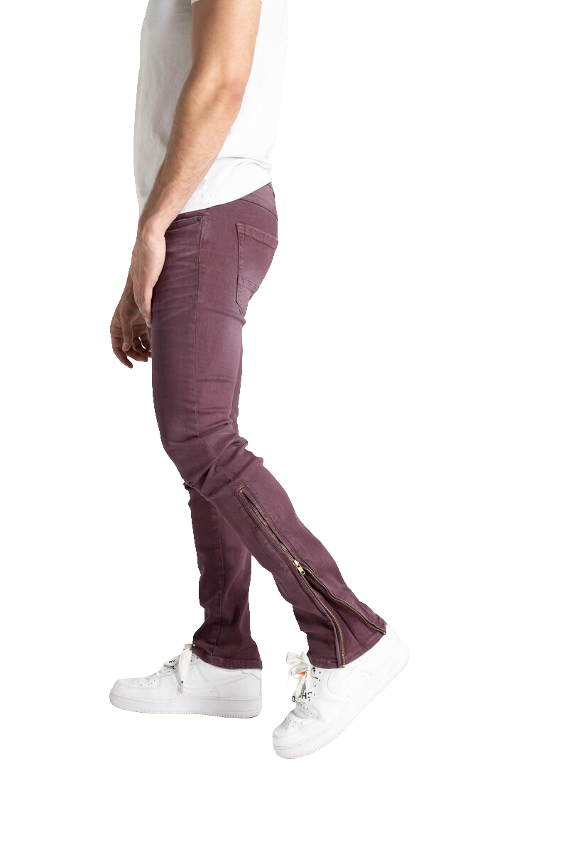 Taker 'Side Zipper' Stack Denim (Wine) B2064