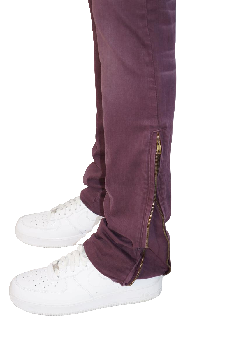 Taker 'Side Zipper' Stack Denim (Wine) B2064