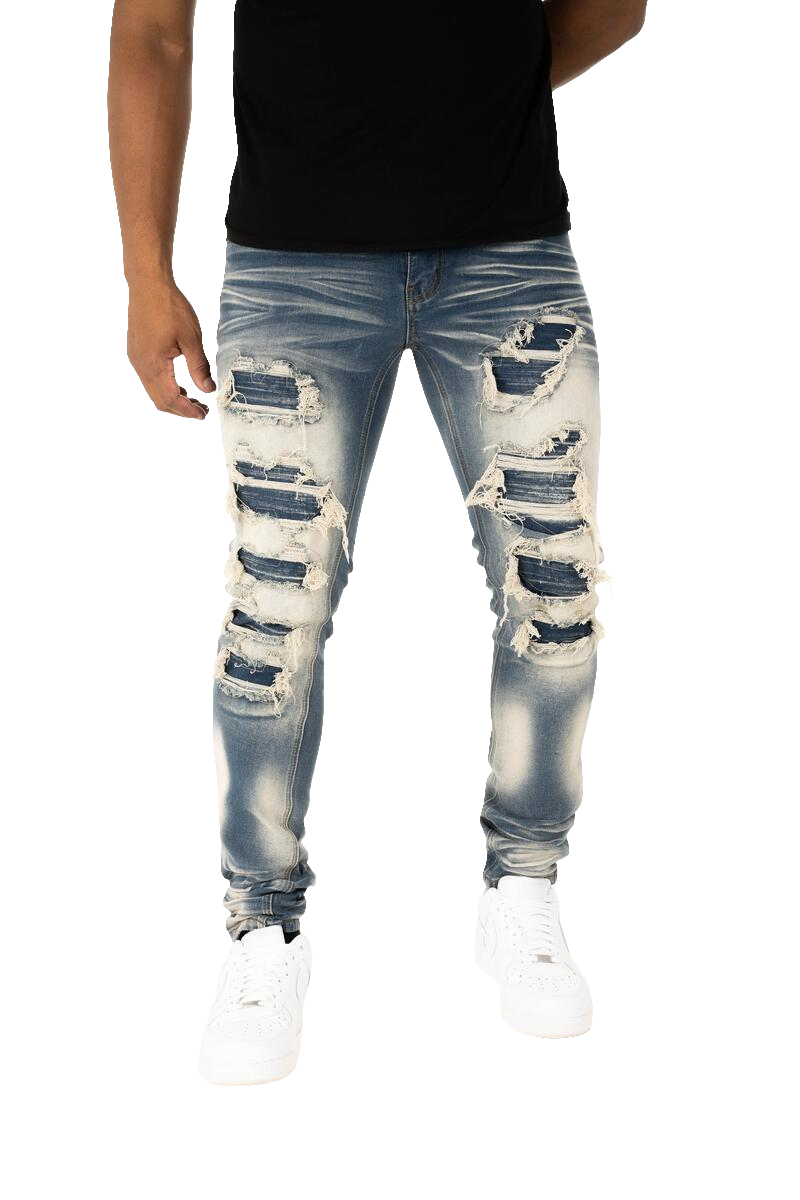 Taker Ripped Under Patch Denim (Dark Blue) B2034