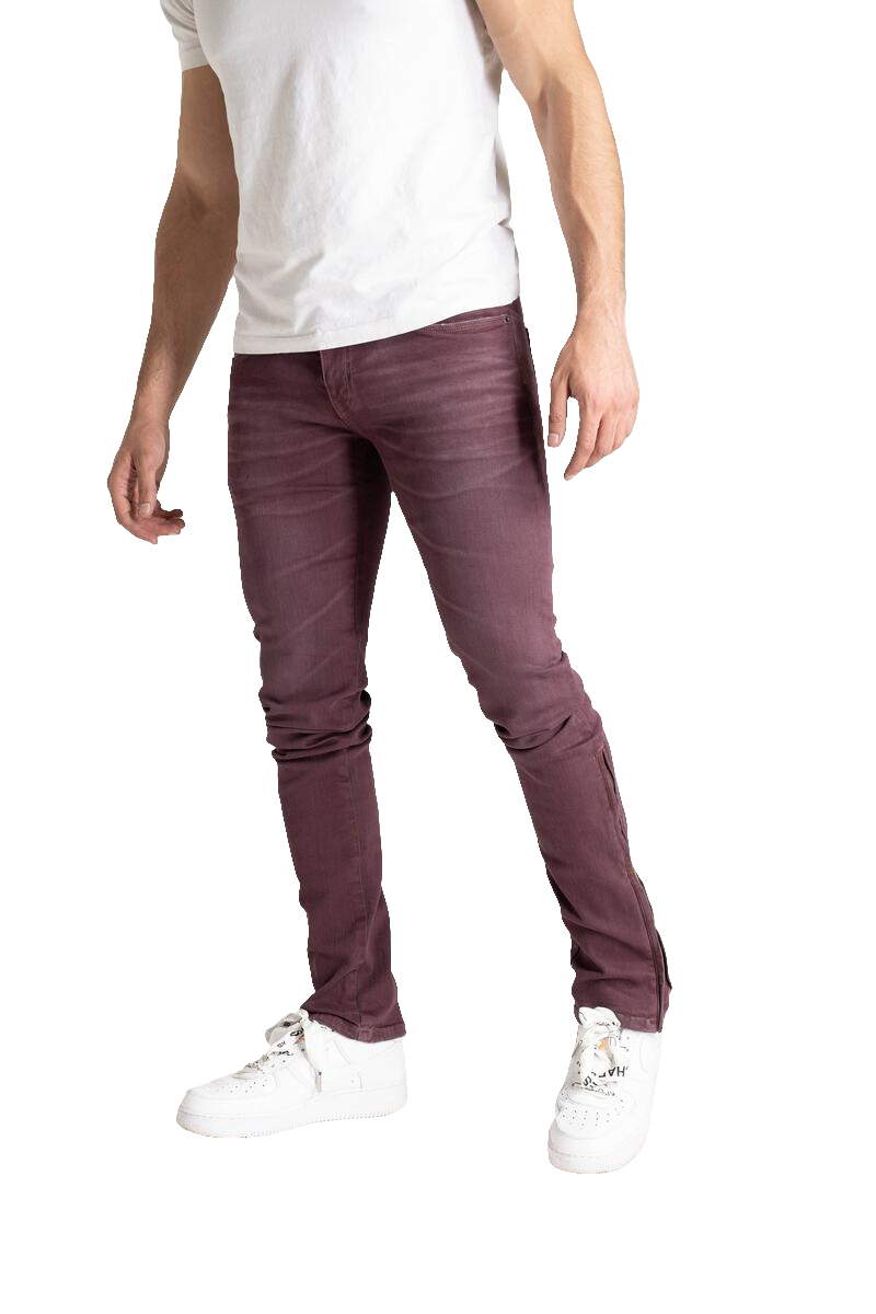 Taker 'Side Zipper' Stack Denim (Wine) B2064