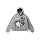 FRESH N FITTED KML 'RISK' grey heavyweight organic cotton hoodie with oversized drop shoulders and flaming dice graphic.