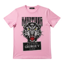 FRESH N FITTED pink cotton lycra t-shirt with 'Hard Tiger' graphic and George V Paris logo.