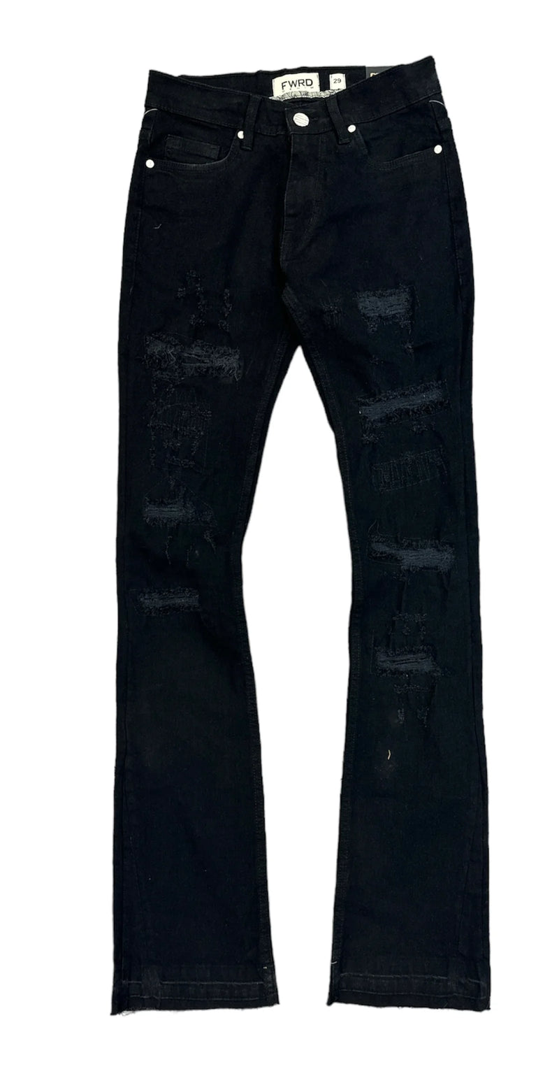 FWRD 'Worn Down' Stacked Flare Denim (Jet Black) FW-33893 - Fresh N Fitted Inc