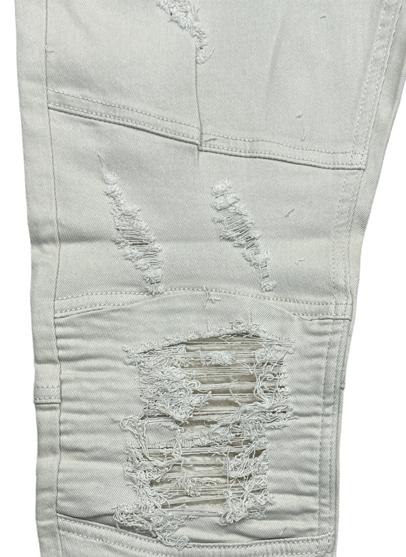 Spark Ripped Biker Denim (Bone) 11007 - Fresh N Fitted Inc