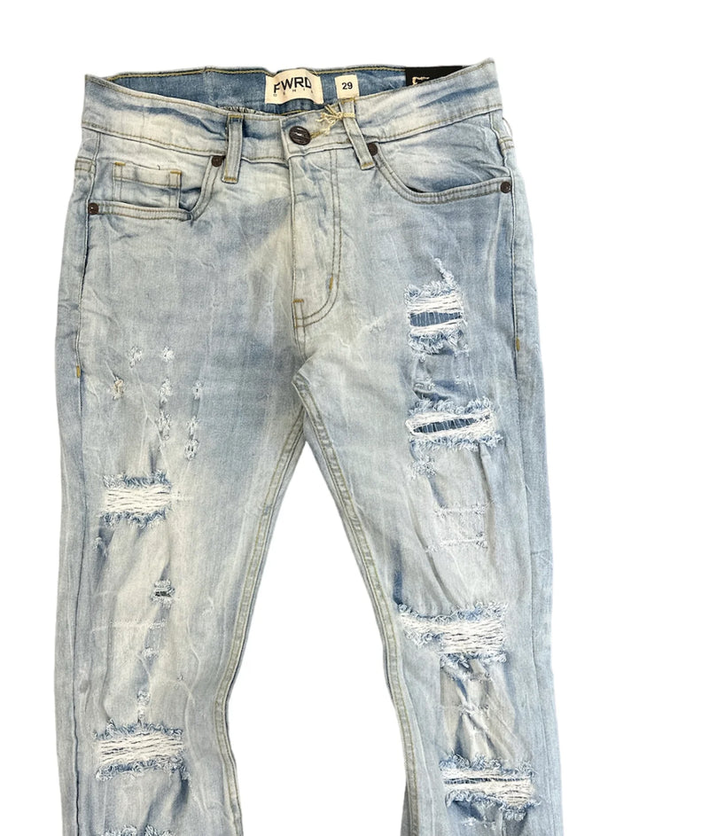 FWRD 'Worn Down' Stacked Flare Denim (Ice Blue) FW-33893 - Fresh N Fitted Inc