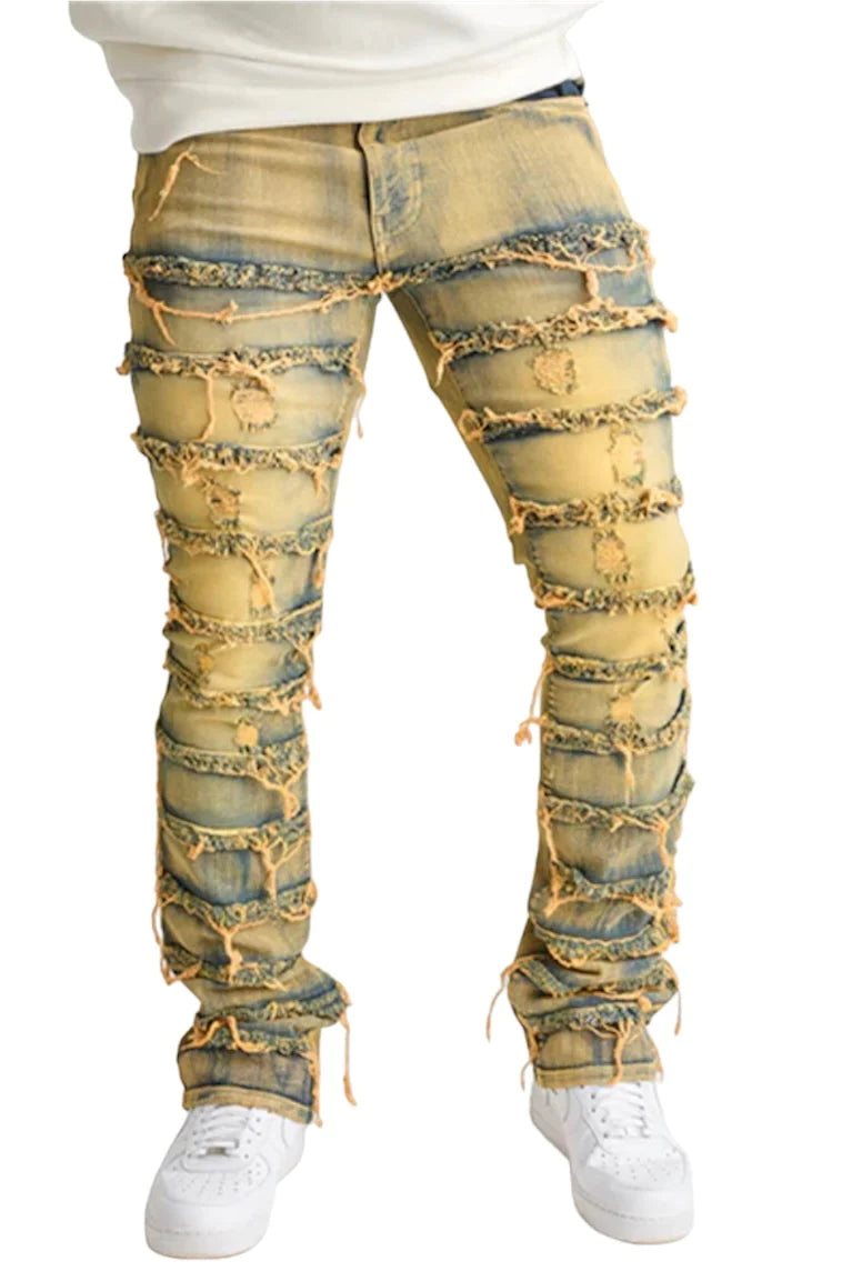 Spark Stretch Distressed Stack Denim (Taupe) S3016 - Fresh N Fitted Inc