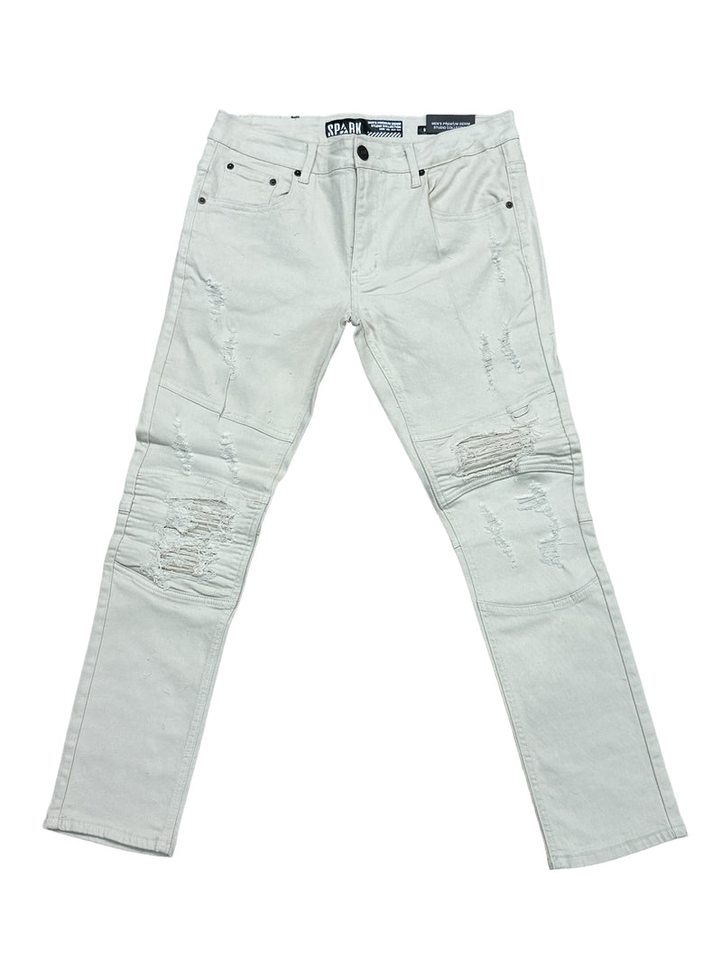 Spark Ripped Biker Denim (Bone) 11007 - Fresh N Fitted Inc