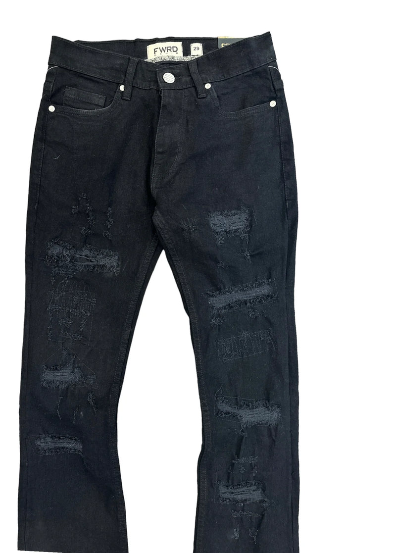 FWRD 'Worn Down' Stacked Flare Denim (Jet Black) FW-33893 - Fresh N Fitted Inc