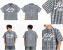 Copper Rivet Fray Holy Saint Short Sleeve Shirt with Stones In Blue 612003 - FRESH N FITTED