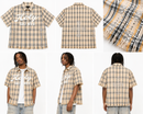 Copper Rivet Fray Holy Saint Short Sleeve Shirt with Stones In Brown 612003 - FRESH N FITTED