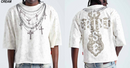 TAKER 'Rise and Grind' Raw edge Rhinestone All over Rhinestone mens cropped Tee