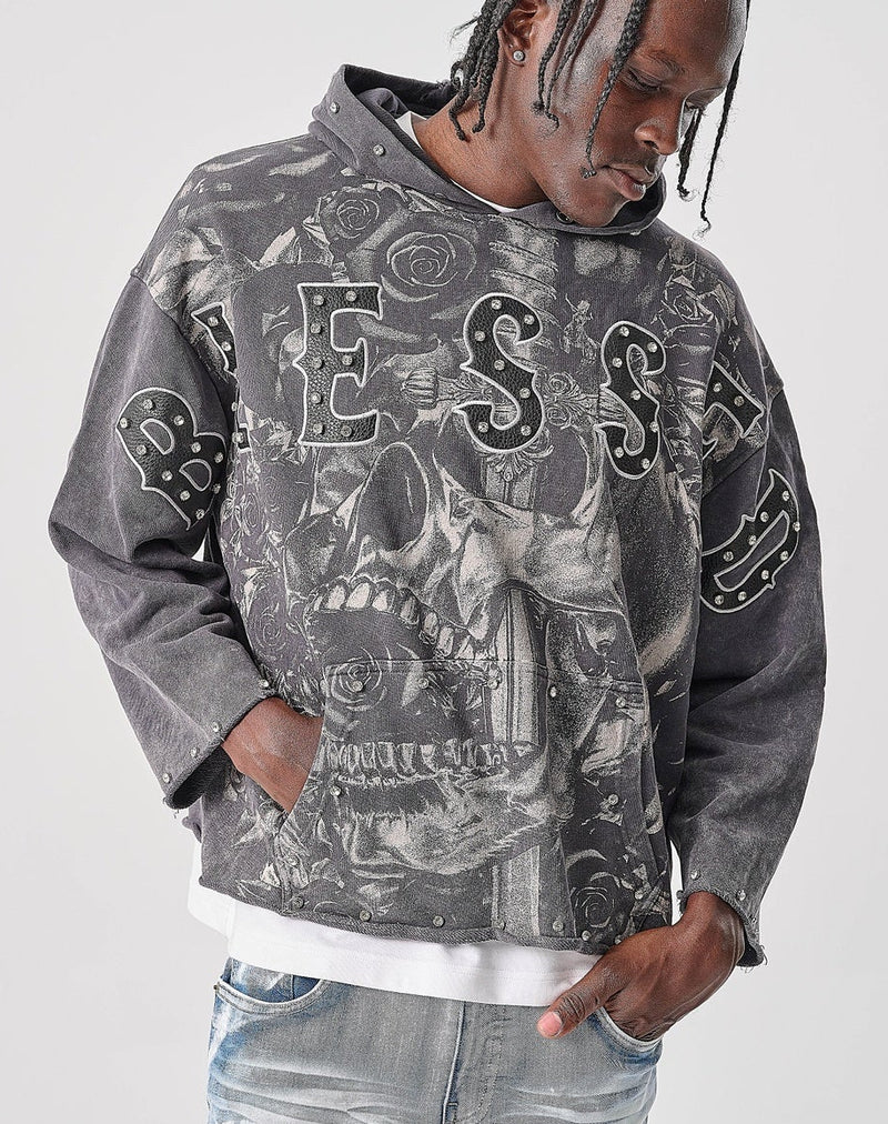 TAKER 'Blessed' Cropped Hoodie (Gray) T5256 - FRESH N FITTED