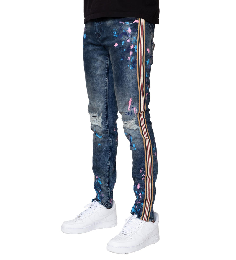 Genuine 'Paint Splatter Striped' Denim (Indigo) GN1061 - Fresh N Fitted Inc