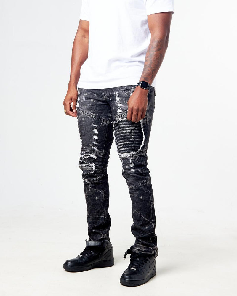 FWRD Distressed Moto Denim (Washed Black) FW-33574A - Fresh N Fitted Inc