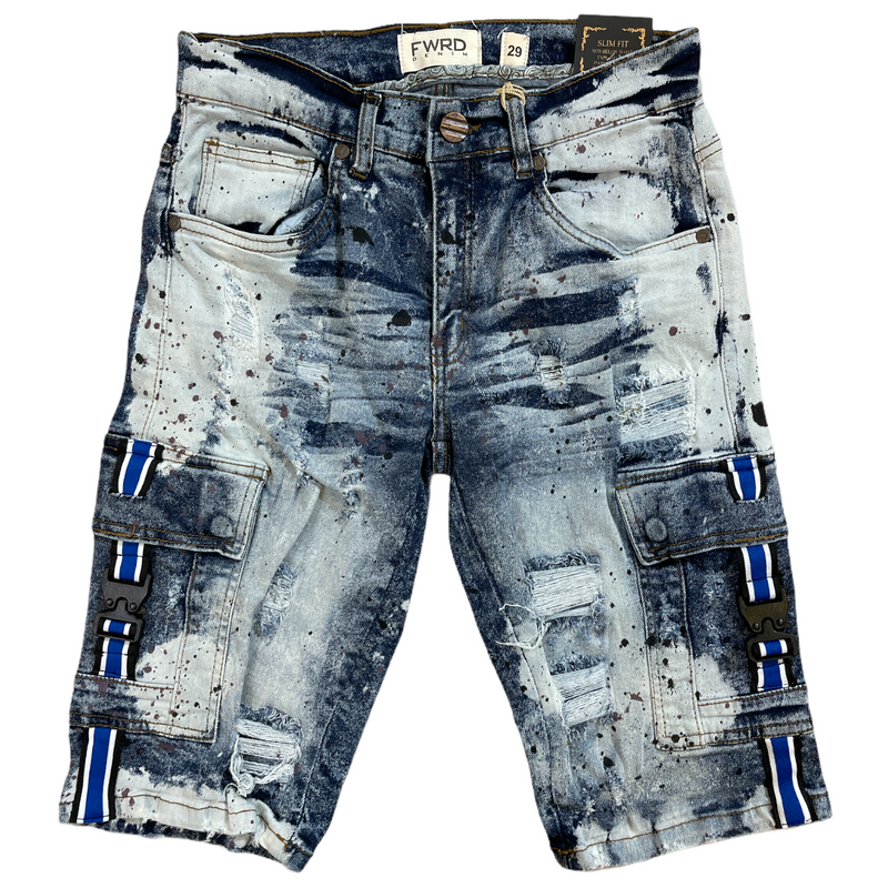 FWRD Paint Splatter Cargo Shorts w/ Straps (Blue/Royal) 22636A - Fresh N Fitted Inc