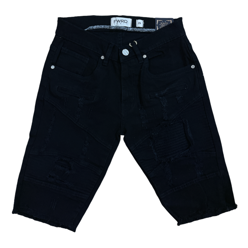 FWRD Moto Denim Shorts (Jet Black) 22520A - Fresh N Fitted Inc