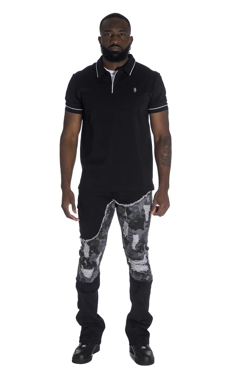 Makobi ' Costello' Stacked Denim (Black Camo) M1919 - Fresh N Fitted Inc