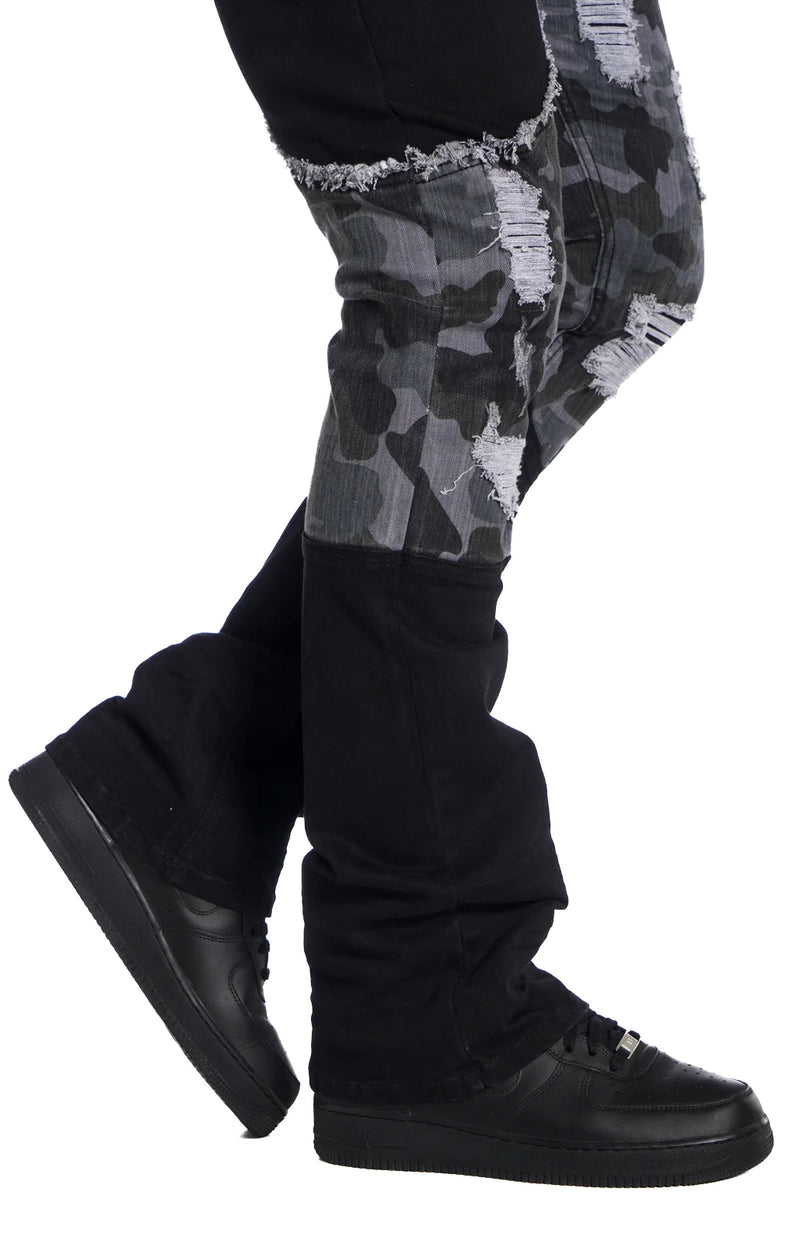 Makobi ' Costello' Stacked Denim (Black Camo) M1919 - Fresh N Fitted Inc