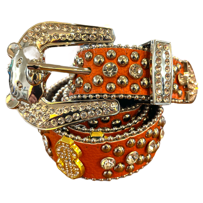 Elite Denim Kids Rhinestone Belt (Orange) - Fresh N Fitted Inc