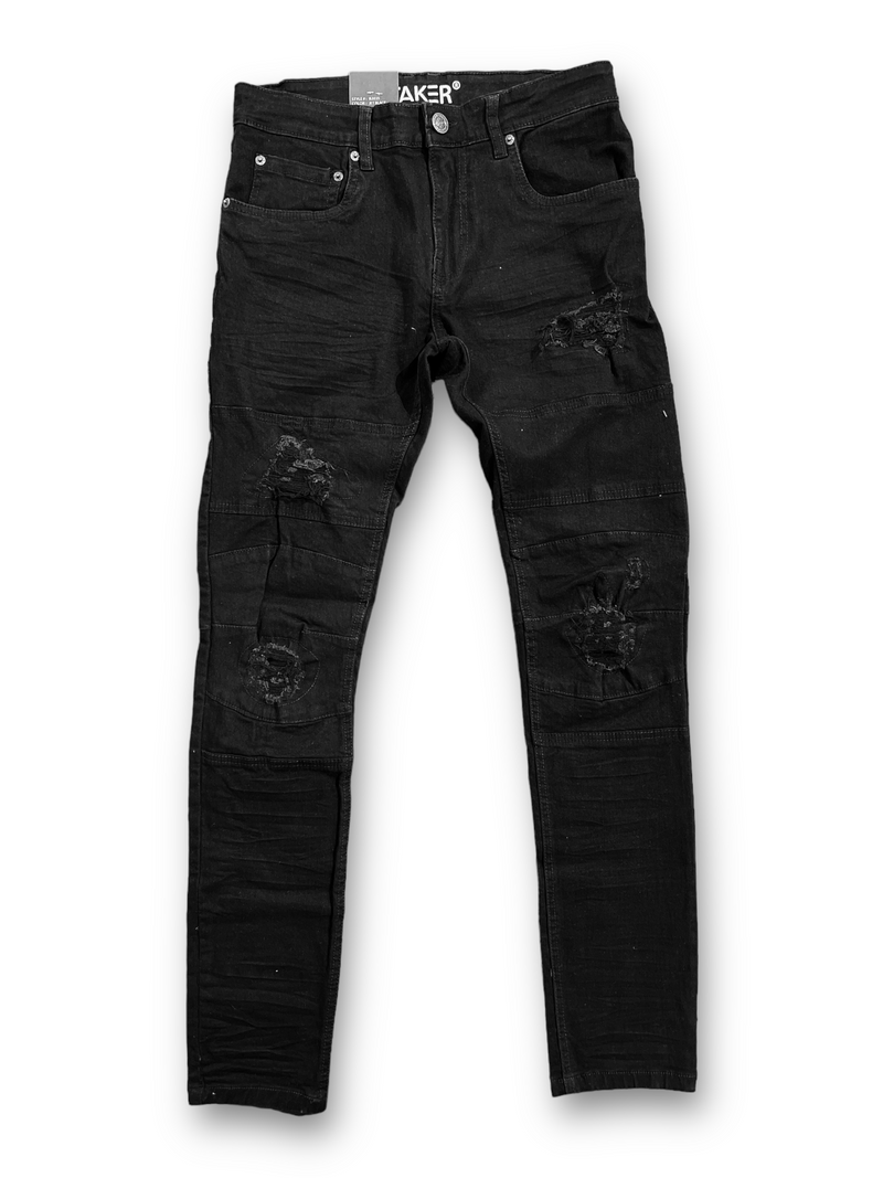 Taker Distressed Moto Denim (Jet Black) B2035 - Fresh N Fitted Inc