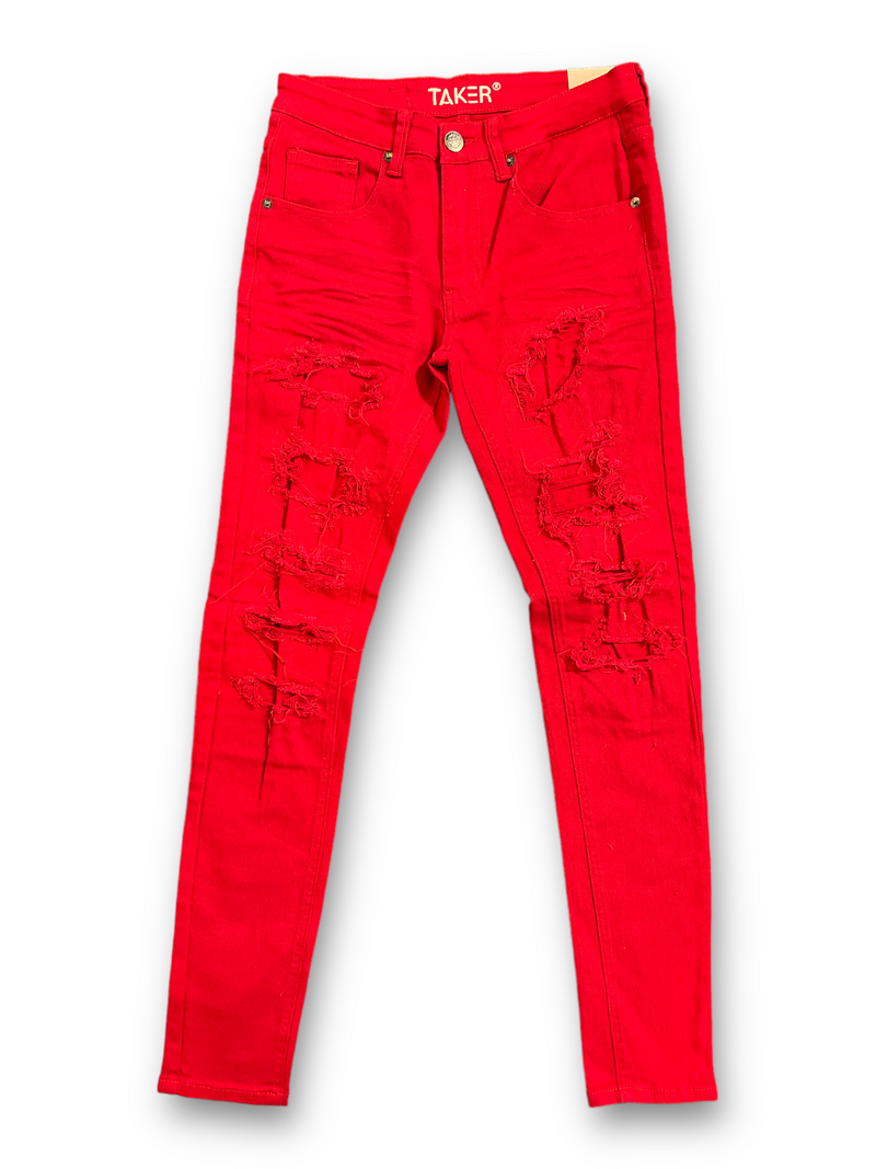 Taker 'Stretch Twill' Ripped Denim (Red) B2033 - Fresh N Fitted Inc